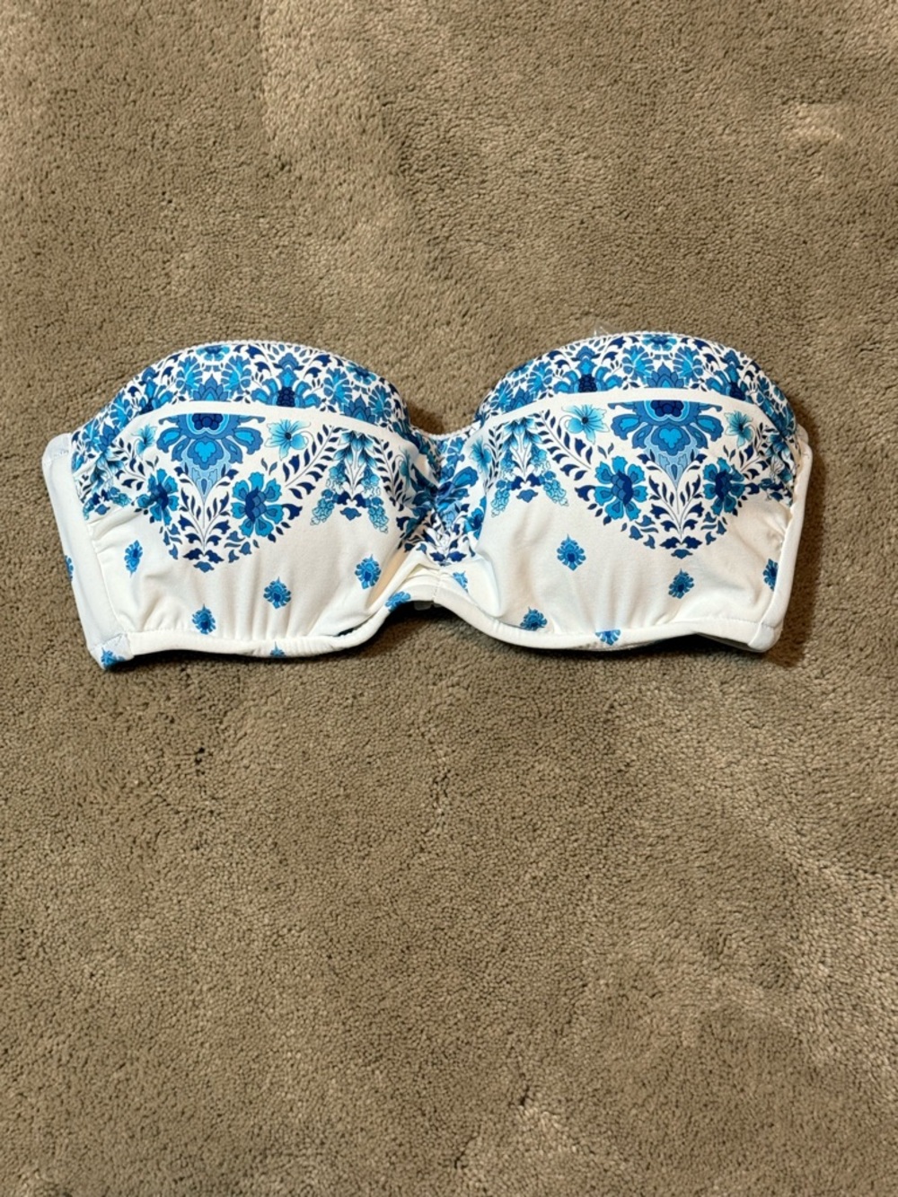 Seafolly White Bikini Top with Blue Floral Print